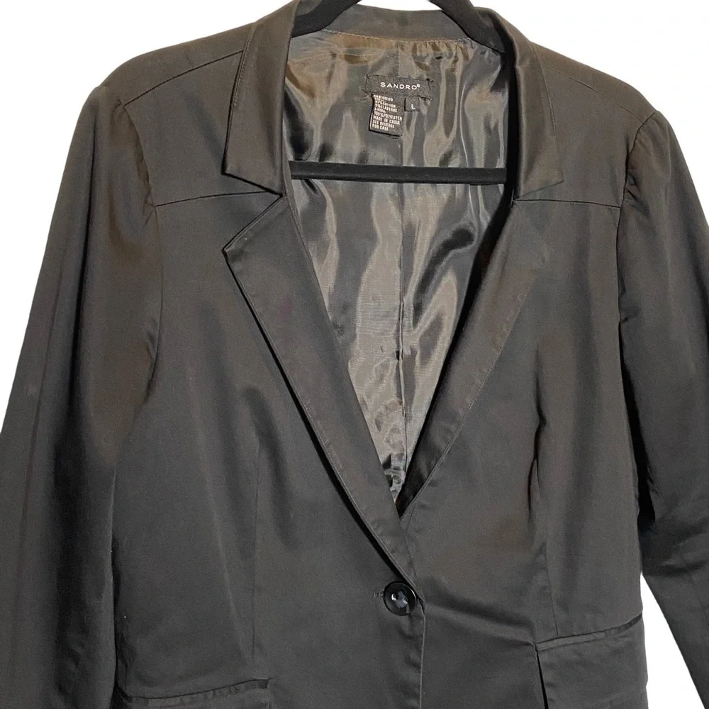 Sandro women's size Large Black Cotton one button lined blazer